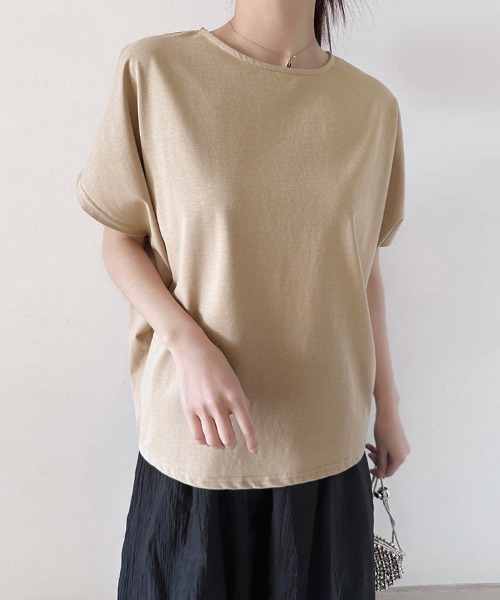 ONEP STAR(ワンピスター)の「プルオーバーシンプルカットソー(Tシャツ/カットソー・レディース・ホワイト×ブラック/キャメル/ブラウン/ネイビー/ホワイト/ライトブルー/ブラック/ベージュ・MEDIUM)」の1枚目の写真