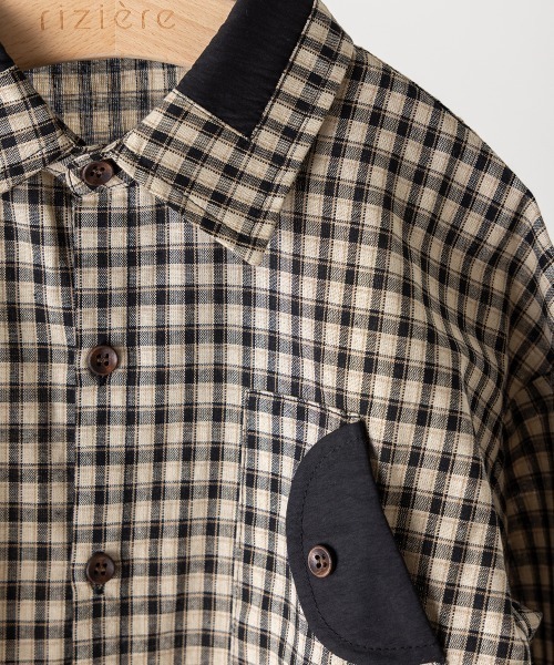 riziere（リジェール）の「配色切り替えチェックシャツ（シャツ/ブラウス・キッズ・ブラック・150/140/130/120/110/100/90）」の8枚目の写真