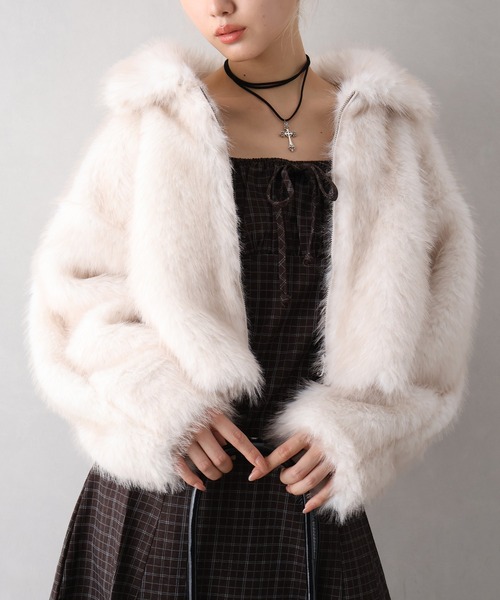 SpRay（スプレイ）の「MIXファースタンドジップブルゾン（ブルゾン・レディース・モカ/ベージュ/アイボリー/チャコール・FREE）」の2枚目の写真