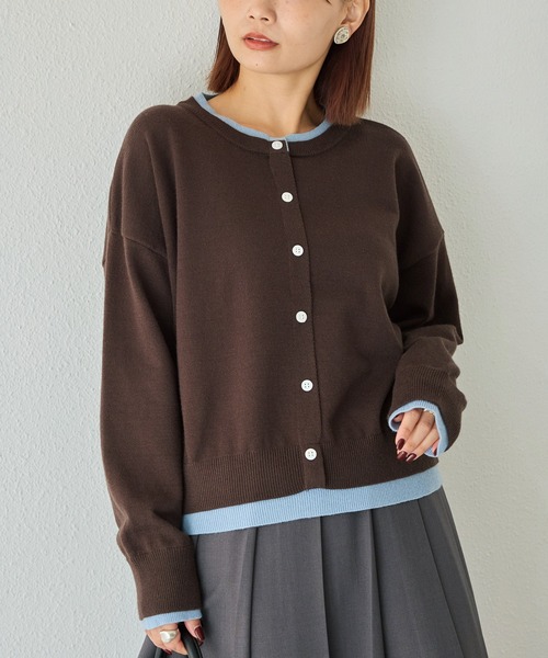 LAVEANGE（ラビアンジェ）の「【洗える】レイヤード風カーデライクトップス（ニット/セーター・レディース・ブラック/チャコールグレー/ブラウン・F/4L/3L）」の3枚目の写真