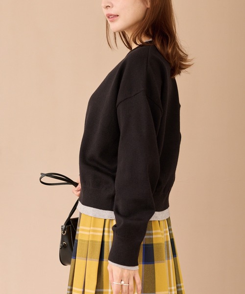 LAVEANGE（ラビアンジェ）の「【洗える】レイヤード風カーデライクトップス（ニット/セーター・レディース・ブラック/チャコールグレー/ブラウン・F/4L/3L）」の17枚目の写真