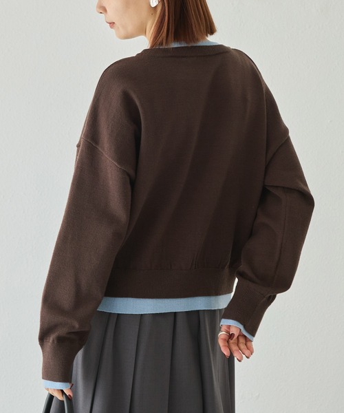 LAVEANGE（ラビアンジェ）の「【洗える】レイヤード風カーデライクトップス（ニット/セーター・レディース・ブラック/チャコールグレー/ブラウン・F/4L/3L）」の8枚目の写真