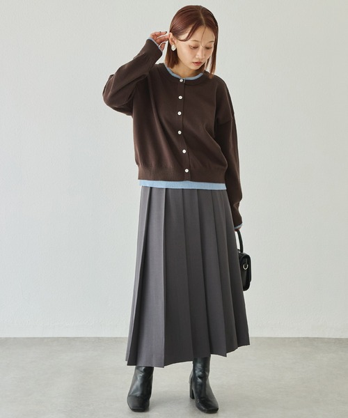 LAVEANGE（ラビアンジェ）の「【洗える】レイヤード風カーデライクトップス（ニット/セーター・レディース・ブラック/チャコールグレー/ブラウン・F/4L/3L）」の10枚目の写真