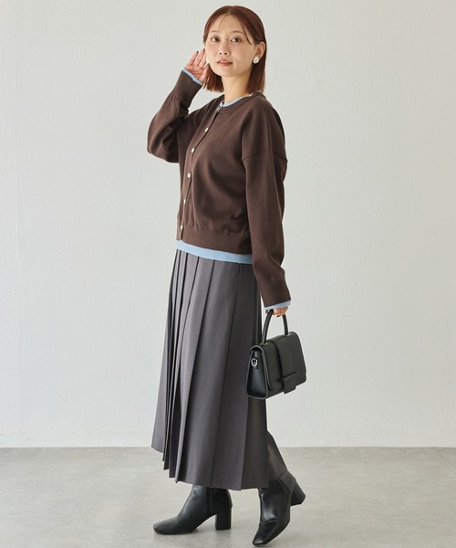 LAVEANGE（ラビアンジェ）の「【洗える】レイヤード風カーデライクトップス（ニット/セーター・レディース・ブラック/チャコールグレー/ブラウン・F/4L/3L）」の12枚目の写真