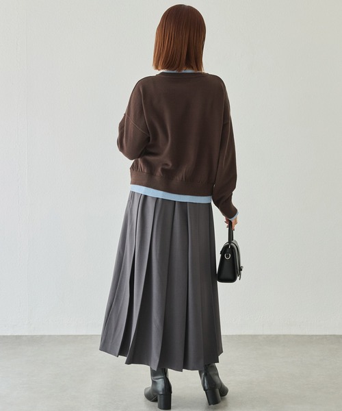 LAVEANGE（ラビアンジェ）の「【洗える】レイヤード風カーデライクトップス（ニット/セーター・レディース・ブラック/チャコールグレー/ブラウン・F/4L/3L）」の13枚目の写真