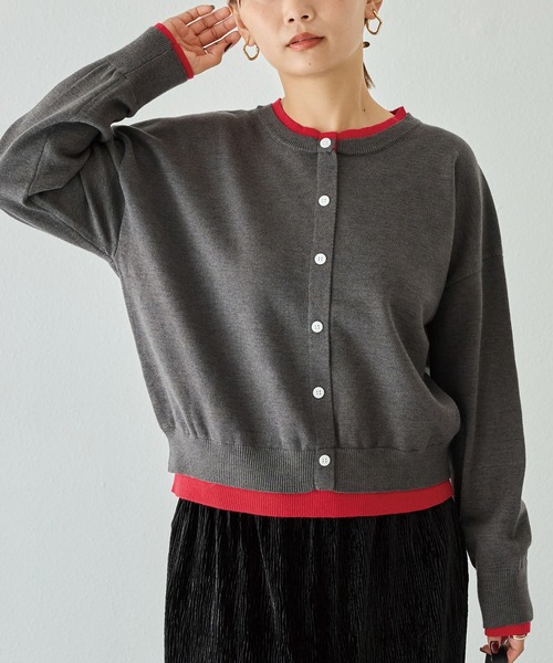 LAVEANGE（ラビアンジェ）の「【洗える】レイヤード風カーデライクトップス（ニット/セーター・レディース・ブラック/チャコールグレー/ブラウン・F/4L/3L）」の22枚目の写真