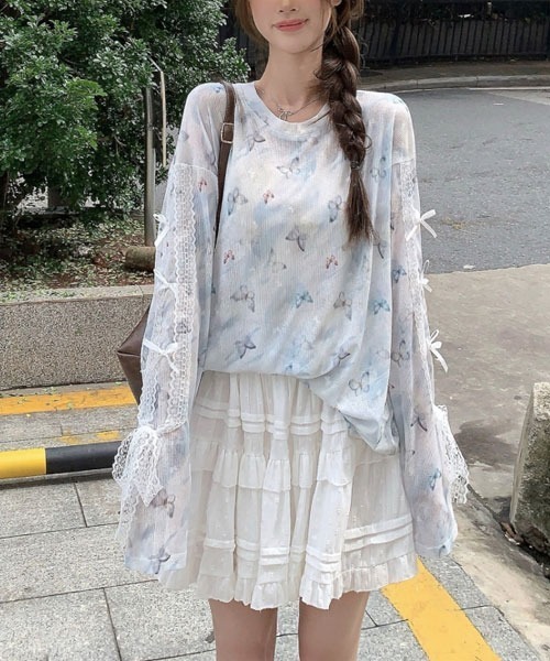 Mayree(メイリー)の「【Mayree】 蝶々 リボン シアートップス(Tシャツ/カットソー・レディース・ホワイト・SMALL/MEDIUM/LARGE)」の4枚目の写真