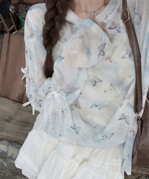 Mayree(メイリー)の「【Mayree】 蝶々 リボン シアートップス(Tシャツ/カットソー・レディース・ホワイト・SMALL/MEDIUM/LARGE)」の5枚目の写真