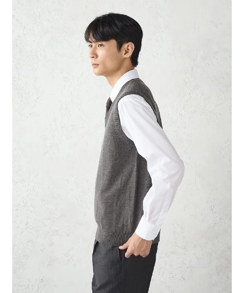 TRANS CONTINENTS(トランスコンチネンツ)の「TRANS CONTINENTS BIZニット Vネックベスト ブラック/グレー/ネイビー(ベスト・メンズ・チャコールグレー/ネイビー/ブラック・L/M/LL)」の12枚目の写真