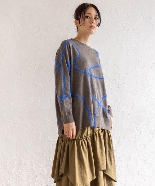 OSMOSIS(オズモーシス)の「シャギーラインニットプルオーバー(ニット/セーター・レディース・ライトグレー/ライトブラウン/ブラック・ONE SIZE)」の3枚目の写真