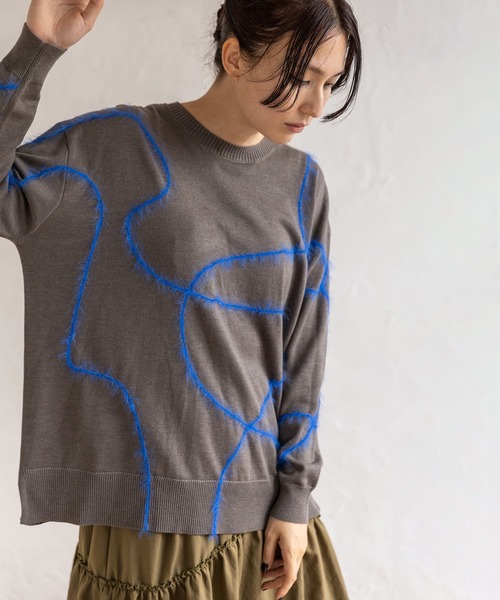 OSMOSIS(オズモーシス)の「シャギーラインニットプルオーバー(ニット/セーター・レディース・ライトグレー/ライトブラウン/ブラック・ONE SIZE)」の8枚目の写真