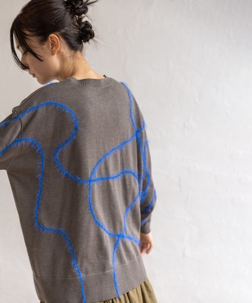 OSMOSIS(オズモーシス)の「シャギーラインニットプルオーバー(ニット/セーター・レディース・ライトグレー/ライトブラウン/ブラック・ONE SIZE)」の6枚目の写真