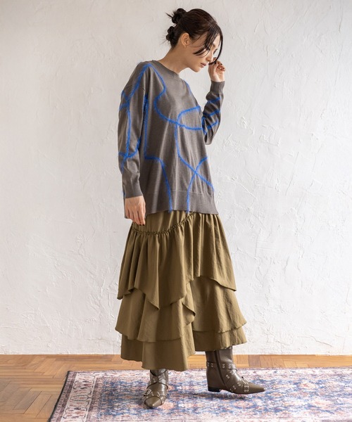 OSMOSIS(オズモーシス)の「シャギーラインニットプルオーバー(ニット/セーター・レディース・ライトグレー/ライトブラウン/ブラック・ONE SIZE)」の5枚目の写真