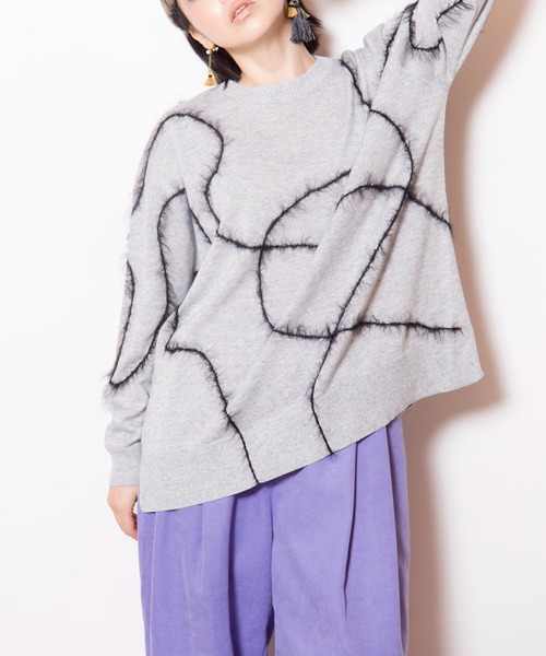 OSMOSIS(オズモーシス)の「シャギーラインニットプルオーバー(ニット/セーター・レディース・ライトグレー/ライトブラウン/ブラック・ONE SIZE)」の15枚目の写真