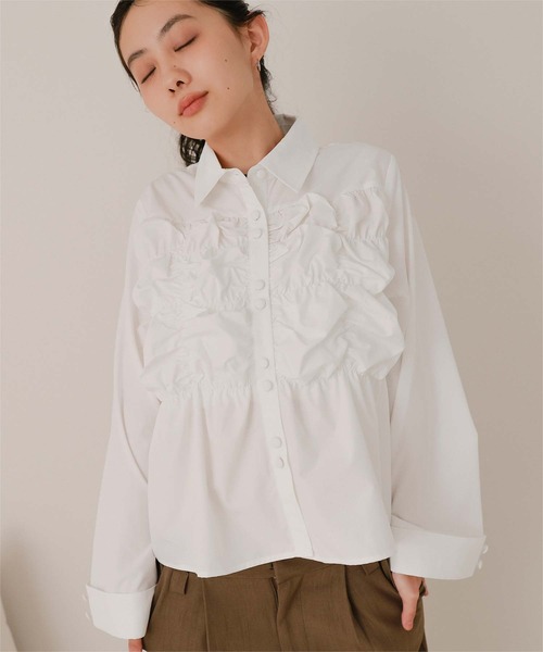 miette(ミエット)の「ダブルボタンギャザーデザインブラウス(シャツ/ブラウス・レディース・ブラック系その他/オフホワイト/チェック・M/S)」の6枚目の写真