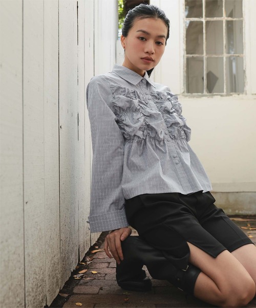 miette(ミエット)の「ダブルボタンギャザーデザインブラウス(シャツ/ブラウス・レディース・ブラック系その他/オフホワイト/チェック・M/S)」の12枚目の写真