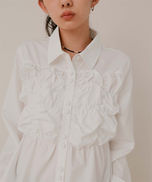 miette(ミエット)の「ダブルボタンギャザーデザインブラウス(シャツ/ブラウス・レディース・ブラック系その他/オフホワイト/チェック・M/S)」の8枚目の写真
