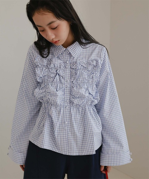 miette(ミエット)の「ダブルボタンギャザーデザインブラウス(シャツ/ブラウス・レディース・ブラック系その他/オフホワイト/チェック・M/S)」の5枚目の写真