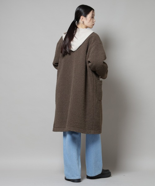 NANO universe（ナノユニバース）の「ソフトボアノーカラーコート（ノーカラーコート・レディース・ブラック/カーキブラウン/アイボリー・FREE）」の9枚目の写真