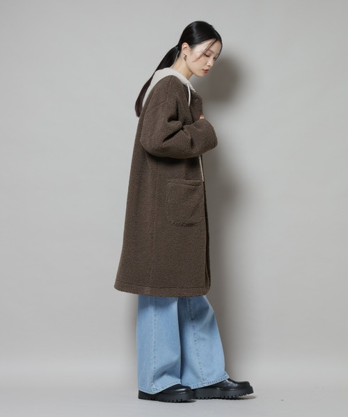 NANO universe（ナノユニバース）の「ソフトボアノーカラーコート（ノーカラーコート・レディース・ブラック/カーキブラウン/アイボリー・FREE）」の10枚目の写真