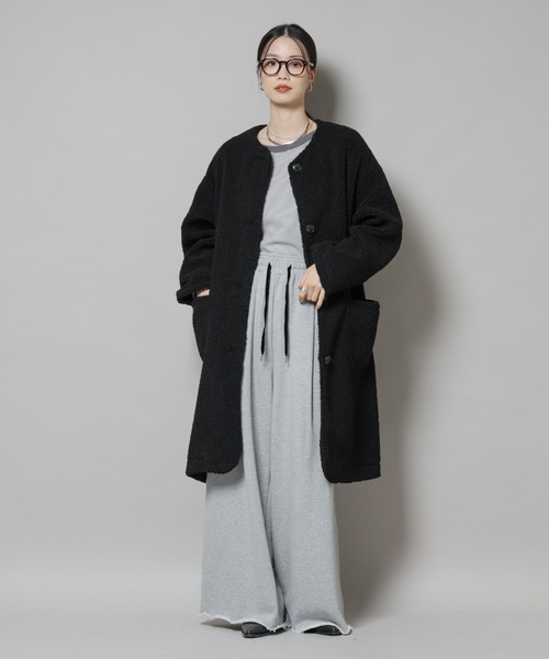 NANO universe（ナノユニバース）の「ソフトボアノーカラーコート（ノーカラーコート・レディース・ブラック/カーキブラウン/アイボリー・FREE）」の12枚目の写真