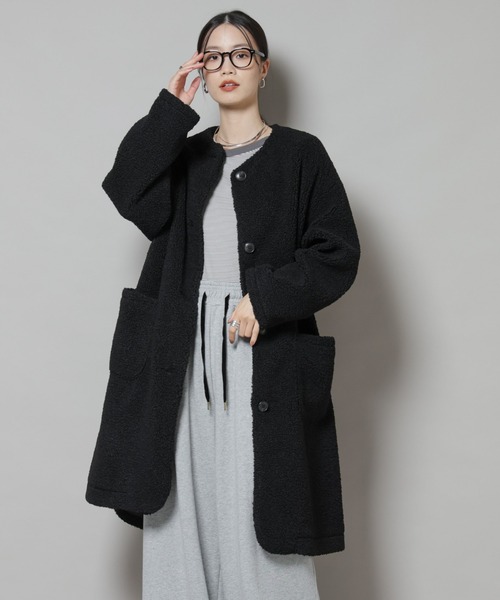 NANO universe（ナノユニバース）の「ソフトボアノーカラーコート（ノーカラーコート・レディース・ブラック/カーキブラウン/アイボリー・FREE）」の11枚目の写真