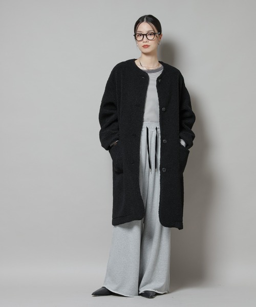 NANO universe（ナノユニバース）の「ソフトボアノーカラーコート（ノーカラーコート・レディース・ブラック/カーキブラウン/アイボリー・FREE）」の13枚目の写真