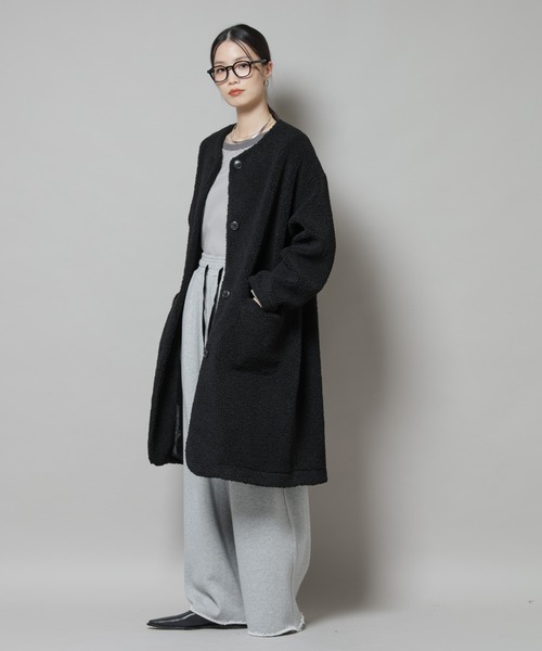 NANO universe（ナノユニバース）の「ソフトボアノーカラーコート（ノーカラーコート・レディース・ブラック/カーキブラウン/アイボリー・FREE）」の14枚目の写真