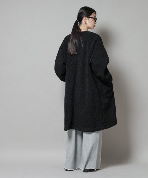 NANO universe（ナノユニバース）の「ソフトボアノーカラーコート（ノーカラーコート・レディース・ブラック/カーキブラウン/アイボリー・FREE）」の15枚目の写真