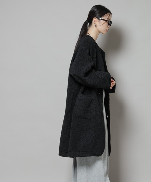 NANO universe（ナノユニバース）の「ソフトボアノーカラーコート（ノーカラーコート・レディース・ブラック/カーキブラウン/アイボリー・FREE）」の16枚目の写真