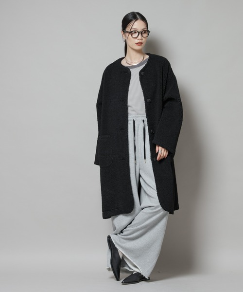 NANO universe（ナノユニバース）の「ソフトボアノーカラーコート（ノーカラーコート・レディース・ブラック/カーキブラウン/アイボリー・FREE）」の17枚目の写真