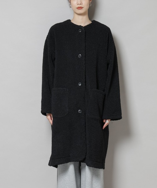 NANO universe（ナノユニバース）の「ソフトボアノーカラーコート（ノーカラーコート・レディース・ブラック/カーキブラウン/アイボリー・FREE）」の18枚目の写真