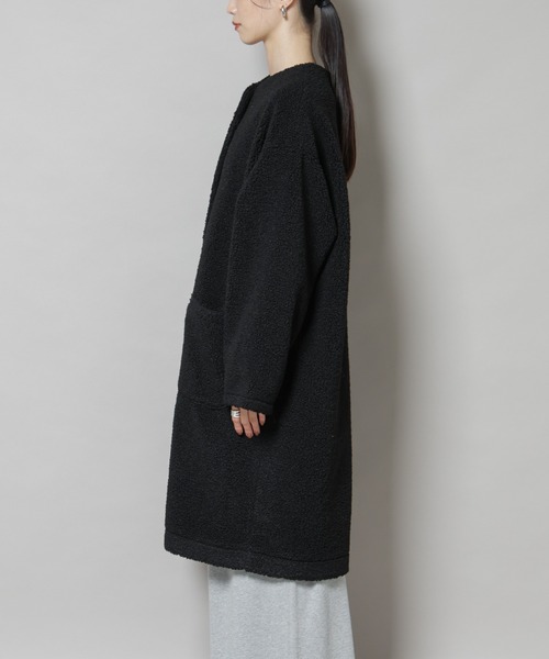 NANO universe（ナノユニバース）の「ソフトボアノーカラーコート（ノーカラーコート・レディース・ブラック/カーキブラウン/アイボリー・FREE）」の19枚目の写真