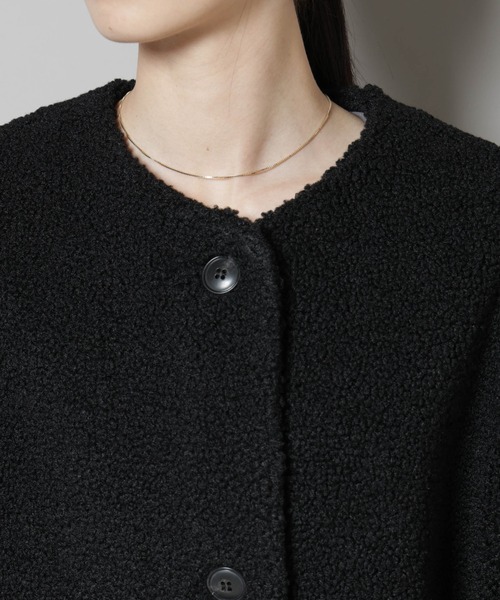 NANO universe（ナノユニバース）の「ソフトボアノーカラーコート（ノーカラーコート・レディース・ブラック/カーキブラウン/アイボリー・FREE）」の21枚目の写真