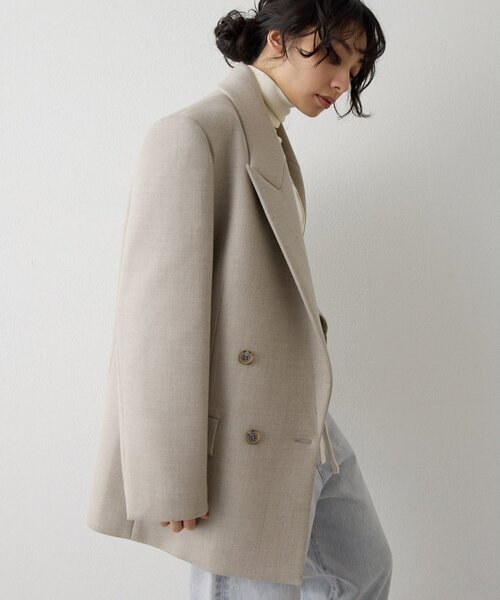 Whim Gazette（ウィムガゼット）の「ボンディングオーバージャケット（テーラードジャケット・レディース・ベージュ/グレー・FREE）」の15枚目の写真