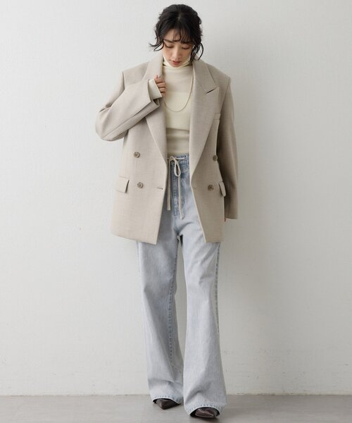 Whim Gazette（ウィムガゼット）の「ボンディングオーバージャケット（テーラードジャケット・レディース・ベージュ/グレー・FREE）」の17枚目の写真