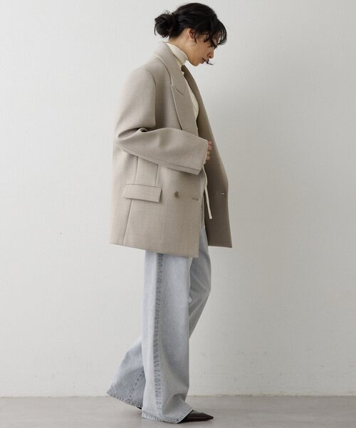 Whim Gazette（ウィムガゼット）の「ボンディングオーバージャケット（テーラードジャケット・レディース・ベージュ/グレー・FREE）」の20枚目の写真