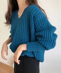 リブ編み」に該当するニット/セーター（ブルー・ネイビー/青色系