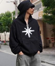 フーディー｜BLACKxPURPLE RHINESTONE CROSS ZIP HOODIE｜Unknown