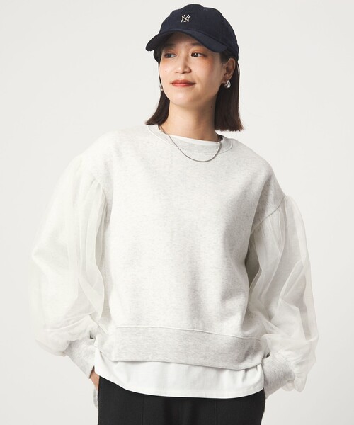 green label relaxing(グリーンレーベルリラクシング)の「【WEB限定】<at ease>チュール ドッキング スウェット プルオーバー(スウェット・レディース・ブラック/ライトグレー・FREE)」の1枚目の写真