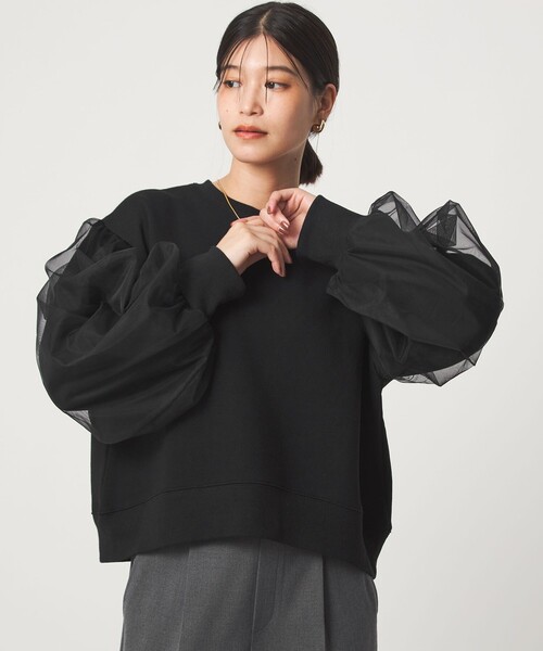 green label relaxing(グリーンレーベルリラクシング)の「【WEB限定】<at ease>チュール ドッキング スウェット プルオーバー(スウェット・レディース・ブラック/ライトグレー・FREE)」の2枚目の写真