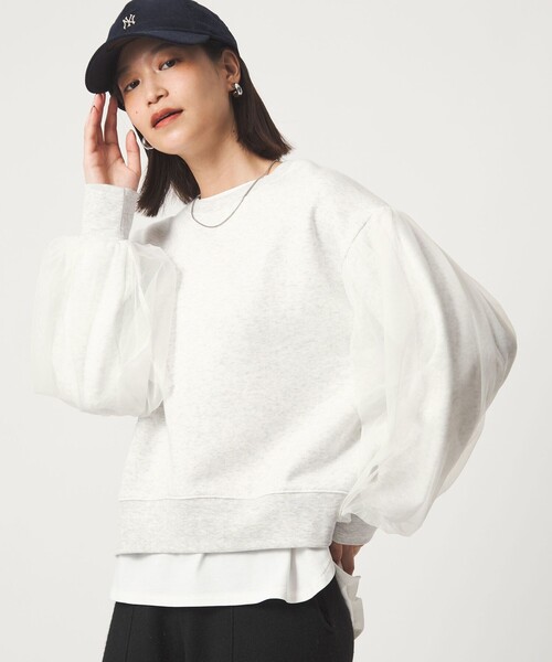 green label relaxing(グリーンレーベルリラクシング)の「【WEB限定】<at ease>チュール ドッキング スウェット プルオーバー(スウェット・レディース・ブラック/ライトグレー・FREE)」の3枚目の写真