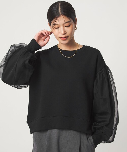 green label relaxing(グリーンレーベルリラクシング)の「【WEB限定】<at ease>チュール ドッキング スウェット プルオーバー(スウェット・レディース・ブラック/ライトグレー・FREE)」の7枚目の写真