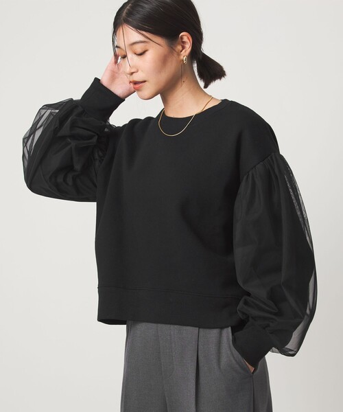 green label relaxing(グリーンレーベルリラクシング)の「【WEB限定】<at ease>チュール ドッキング スウェット プルオーバー(スウェット・レディース・ブラック/ライトグレー・FREE)」の8枚目の写真