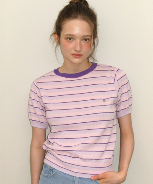 RONRON（ロンロン）の「STRIPE PUFF KNIT PINK PURPLE（ニット/セーター・レディース・その他・FREE）」の2枚目の写真