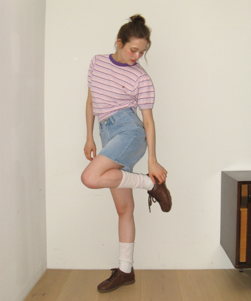 RONRON（ロンロン）の「STRIPE PUFF KNIT PINK PURPLE（ニット/セーター・レディース・その他・FREE）」の3枚目の写真
