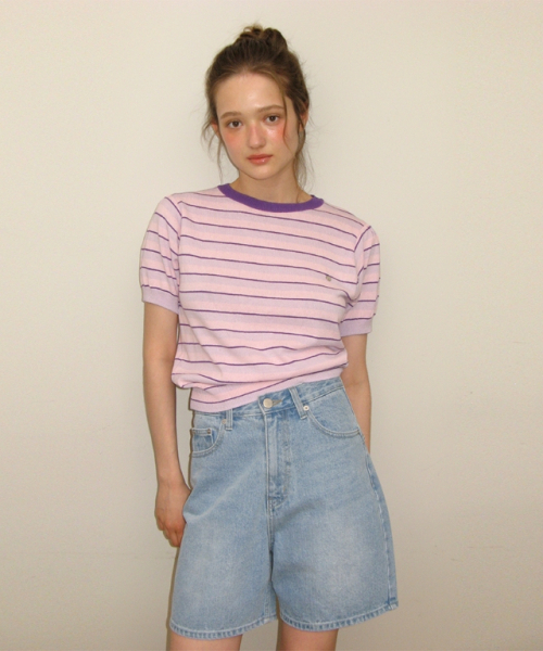 RONRON（ロンロン）の「STRIPE PUFF KNIT PINK PURPLE（ニット/セーター・レディース・その他・FREE）」の4枚目の写真