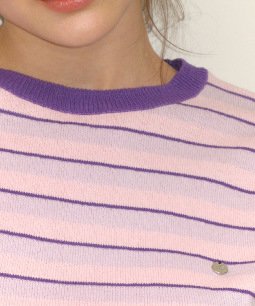 RONRON（ロンロン）の「STRIPE PUFF KNIT PINK PURPLE（ニット/セーター・レディース・その他・FREE）」の5枚目の写真