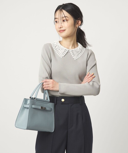 green label relaxing（グリーンレーベルリラクシング）の「リブ エリレース 2WAY ニット プルオーバー ウォッシャブル（ニット/セーター・レディース・ライトグレー/その他1/ネイビー/オフホワイト・FREE）」の3枚目の写真