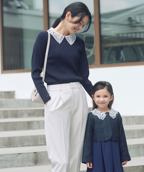 green label relaxing（グリーンレーベルリラクシング）の「リブ エリレース 2WAY ニット プルオーバー ウォッシャブル（ニット/セーター・レディース・ライトグレー/その他1/ネイビー/オフホワイト・FREE）」の5枚目の写真